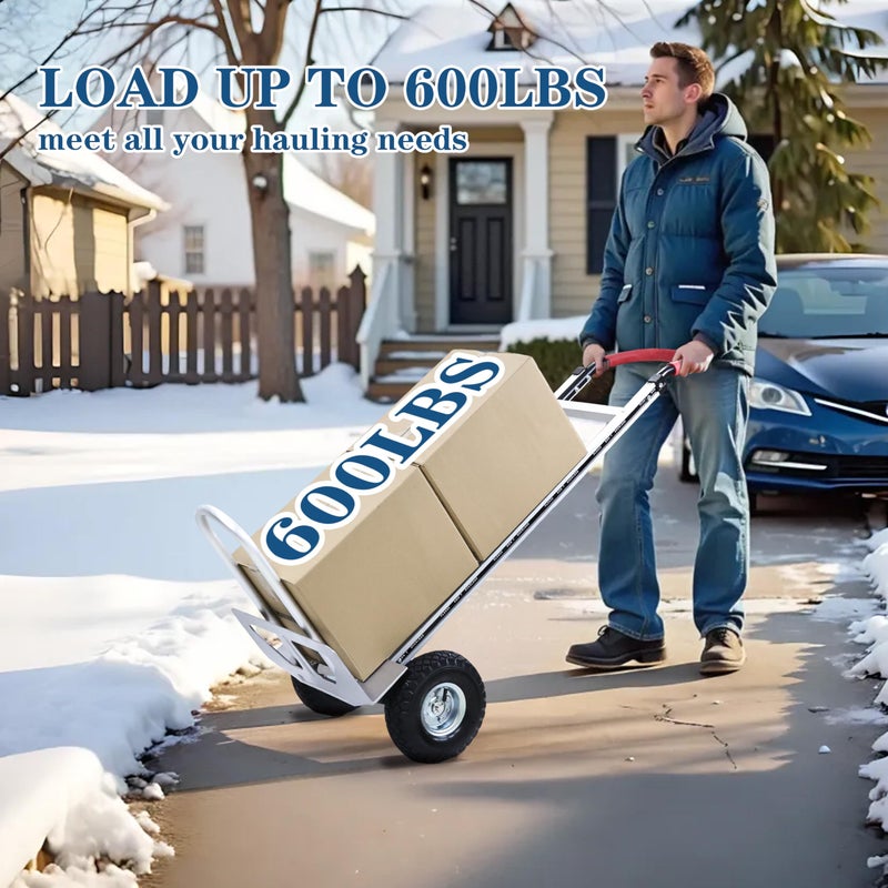 TEUWXLO Aluminum Alloy Hand Truck with U-Shaped Handle, 2 Rubber Wheels, 600 lb Capacity, Ext endable Base Plate - Suitable for Warehouse, Office, Home & Multiple Usage Scenarios - Image 4