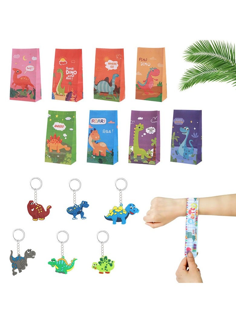 72 Pcs/Set Dinosaur Themed Birthday Party Decor Dino Bracelet Ring Key Chain Wristband Stickers Goodie Bag Favors Supplies for Kids Birthday Gifts  - Image 3