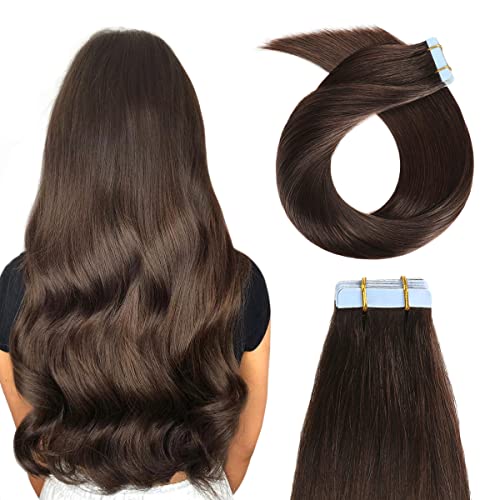 YILITE Dark Brown Tape in Hair Extensions Human Hair 22 inch 20pcs 50g Silky Straight Hair Extensions Tape ins,Real Remy Human Hair Tape in Hair Extensions(22inch #2 Dark Brown) - Image 1