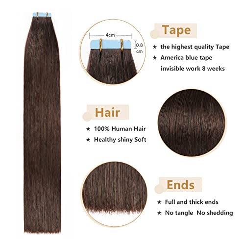 YILITE Dark Brown Tape in Hair Extensions Human Hair 22 inch 20pcs 50g Silky Straight Hair Extensions Tape ins,Real Remy Human Hair Tape in Hair Extensions(22inch #2 Dark Brown) - Image 3