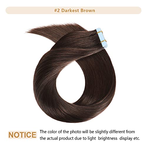YILITE Dark Brown Tape in Hair Extensions Human Hair 22 inch 20pcs 50g Silky Straight Hair Extensions Tape ins,Real Remy Human Hair Tape in Hair Extensions(22inch #2 Dark Brown) - Image 2