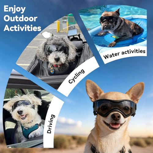 Billionchains Dog Goggles Dog Sunglasses for Small Breed UV Protection Windproof with Adjustable Head Straps Chin Straps for Ride Car/Hiking Travel/On Beach-Black - Image 4