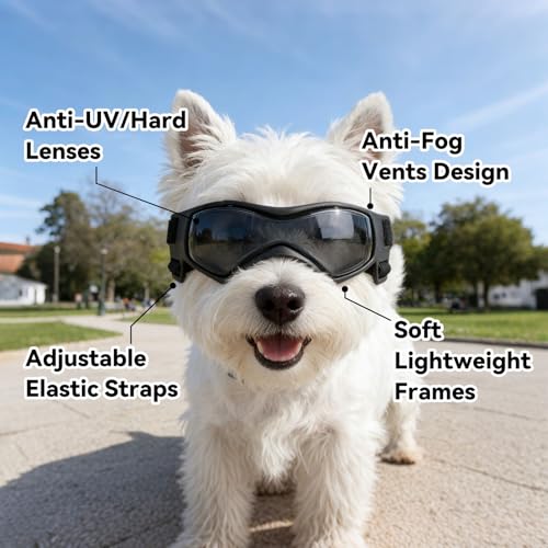 Billionchains Dog Goggles Dog Sunglasses for Small Breed UV Protection Windproof with Adjustable Head Straps Chin Straps for Ride Car/Hiking Travel/On Beach-Black - Image 5