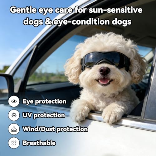 Billionchains Dog Goggles Dog Sunglasses for Small Breed UV Protection Windproof with Adjustable Head Straps Chin Straps for Ride Car/Hiking Travel/On Beach-Black - Image 3