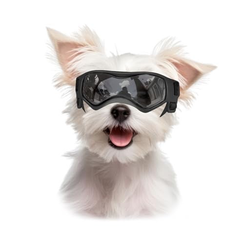 Billionchains Dog Goggles Dog Sunglasses for Small Breed UV Protection Windproof with Adjustable Head Straps Chin Straps for Ride Car/Hiking Travel/On Beach-Black - Image 1