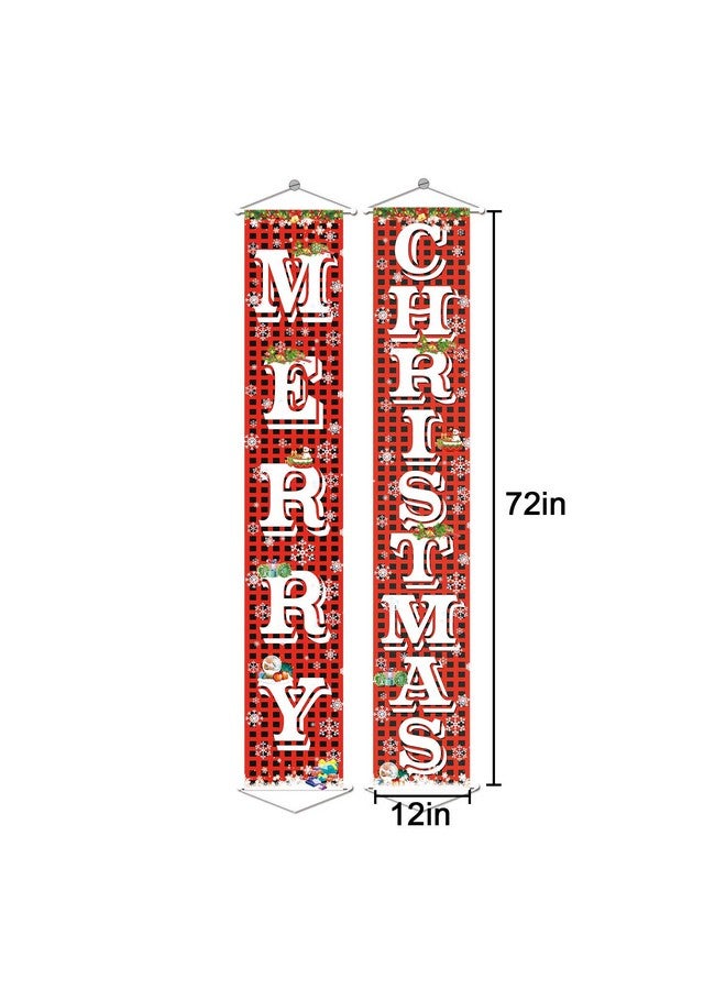 FECEDY Merry Christmas Hanging Banner Porch Sign With Pattern Christmas Tree Presents Snow Banner For Home Yard Indoor Outdoor Wall Door Christmas Party Decorations 72"X12" - Image 2
