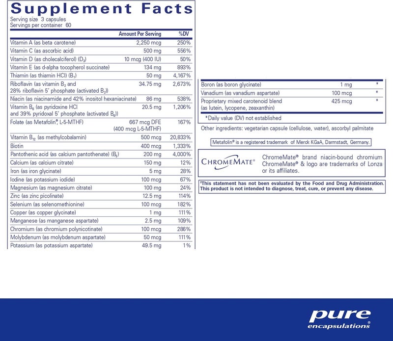 Pure Encapsulations Nutrient 950  Multivitamin Mineral Supplement to Support Physiological Functions and a Healthy Lifestyle  180 Capsules - Image 2