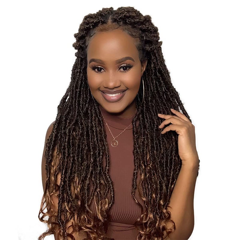 Niseyo Niseyo Wild Locs 24 Inch Distressed New Faux Locs with Curly Ends 8 Packs Long Soft Prelooped Goddess Locs Crochet Hair T30 Ombre Meidum Drak Brown
