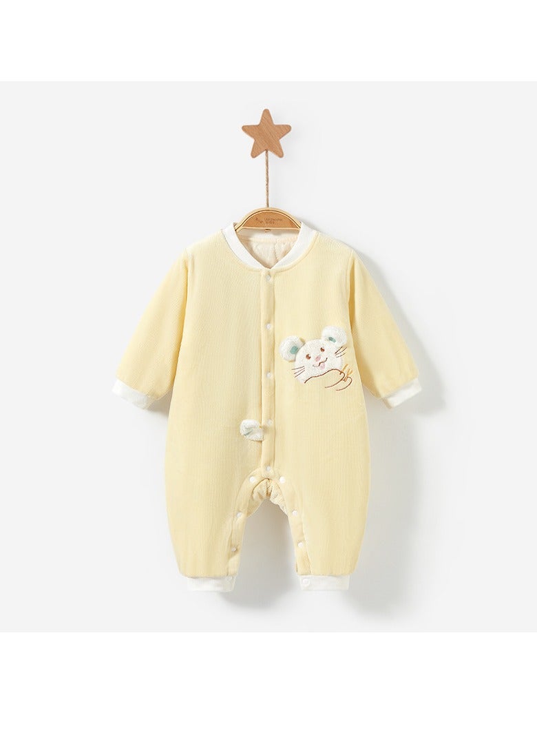 xozgdovg Baby onesie Autumn and winter men's and women's new warm plus thick cotton clothing suit full moon clothes baby winter clothes 80cm yellow 