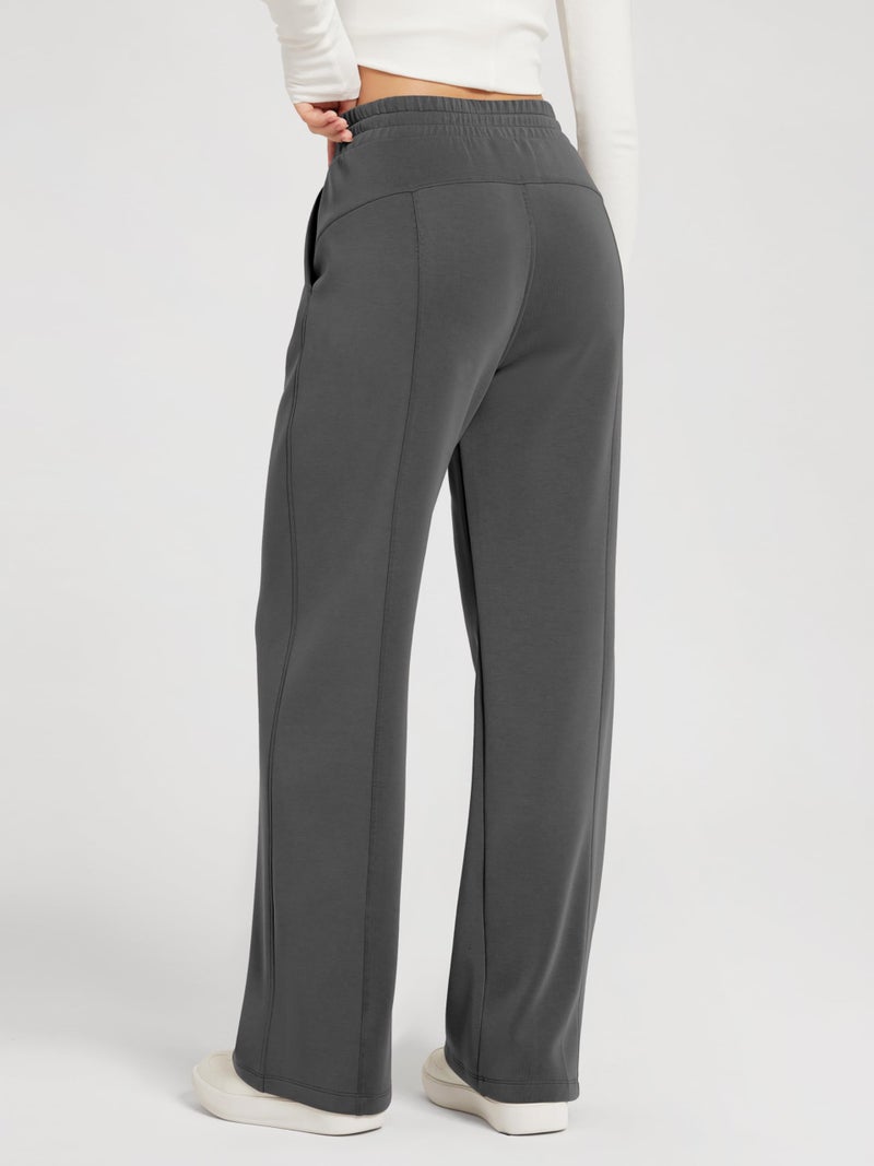 ODODOS Women's Modal Soft Wide Leg Pants with Pockets Adjustable Shockcord High Waist Casual Lounge Pants-29 Inseam, Charcoal, Small - Image 2