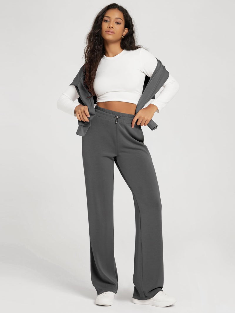 ODODOS Women's Modal Soft Wide Leg Pants with Pockets Adjustable Shockcord High Waist Casual Lounge Pants-29 Inseam, Charcoal, Small - Image 5