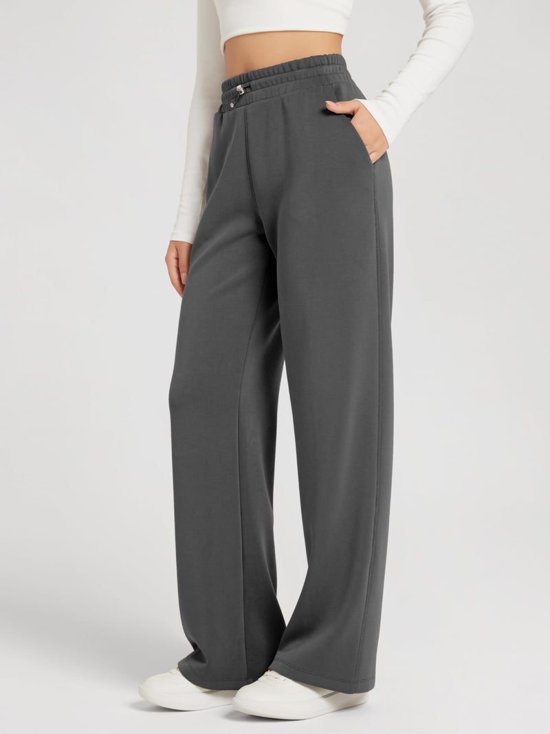 ODODOS Women's Modal Soft Wide Leg Pants with Pockets Adjustable Shockcord High Waist Casual Lounge Pants-29 Inseam, Charcoal, Small - Image 3