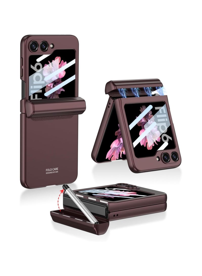 general Compatible with Samsung Galaxy Z Flip 6 case with pen, ultra-thin PC all-inclusive shock-proof case with magnetic hinge protection + tempered glass screen protector, Z Flip 6 case