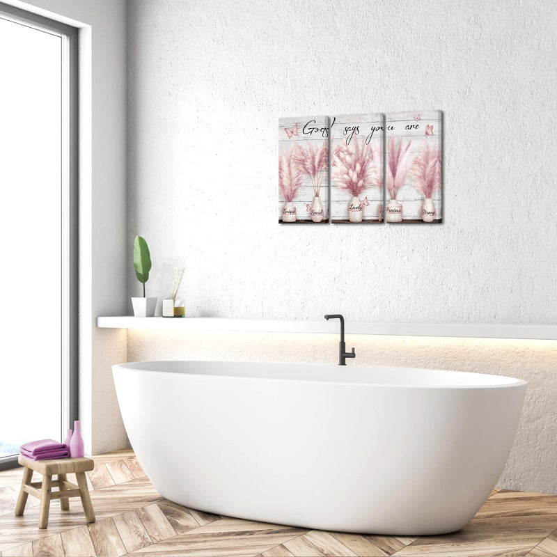 Visual Art Decor God Says You Are Wall Art Motivational Quotes Wall Decor Bathroom Bedroom Wall Decor Picture Framed 8x16inchx3Pieces (Pink) - Image 3