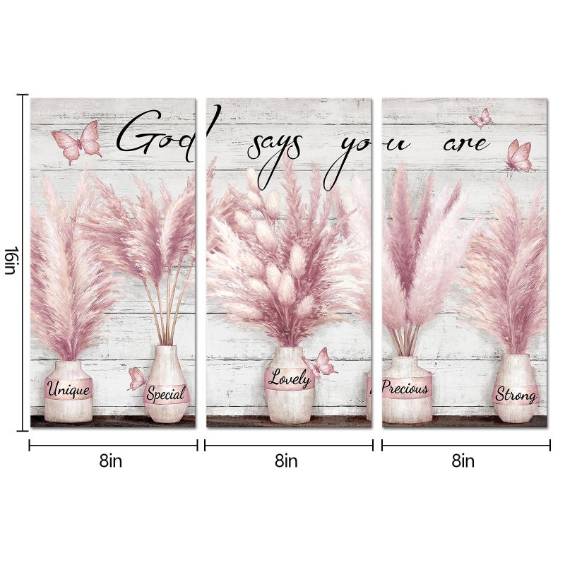 Visual Art Decor God Says You Are Wall Art Motivational Quotes Wall Decor Bathroom Bedroom Wall Decor Picture Framed 8x16inchx3Pieces (Pink) - Image 4