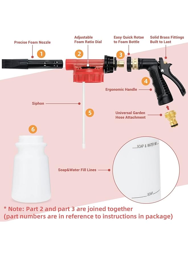Excefore Car Wash Foam Gun With Adjustable Pressure And Concentration - Includes Brass Connector & Car Washing Mitts, Compatible With Most Garden Hoses (Red) - Image 3