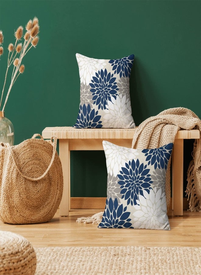 GIOPAMGO Navy Blue White Pillow Covers 18x18 Set of 2, Gray Abstract Dahlia Farmhouse Decorations Throw Pillow Covers Geometry Design Summer Outdoors Decorative Linen Cushion Case for Couch Sofa Home - Image 3