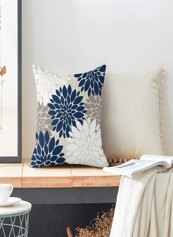 GIOPAMGO Navy Blue White Pillow Covers 18x18 Set of 2, Gray Abstract Dahlia Farmhouse Decorations Throw Pillow Covers Geometry Design Summer Outdoors Decorative Linen Cushion Case for Couch Sofa Home - Image 2