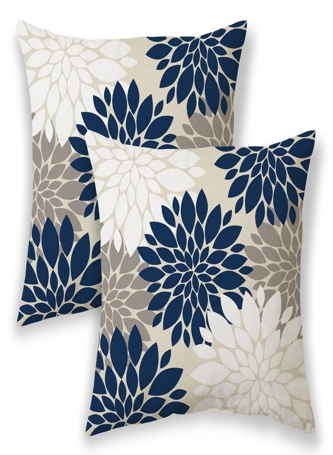 GIOPAMGO Navy Blue White Pillow Covers 18x18 Set of 2, Gray Abstract Dahlia Farmhouse Decorations Throw Pillow Covers Geometry Design Summer Outdoors Decorative Linen Cushion Case for Couch Sofa Home - Image 1