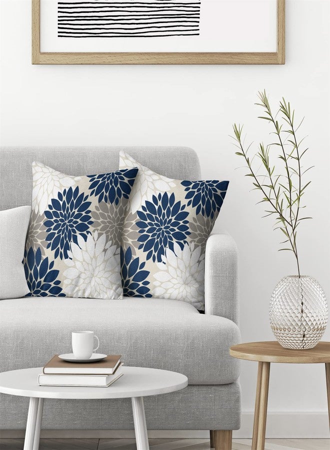 GIOPAMGO Navy Blue White Pillow Covers 18x18 Set of 2, Gray Abstract Dahlia Farmhouse Decorations Throw Pillow Covers Geometry Design Summer Outdoors Decorative Linen Cushion Case for Couch Sofa Home - Image 4