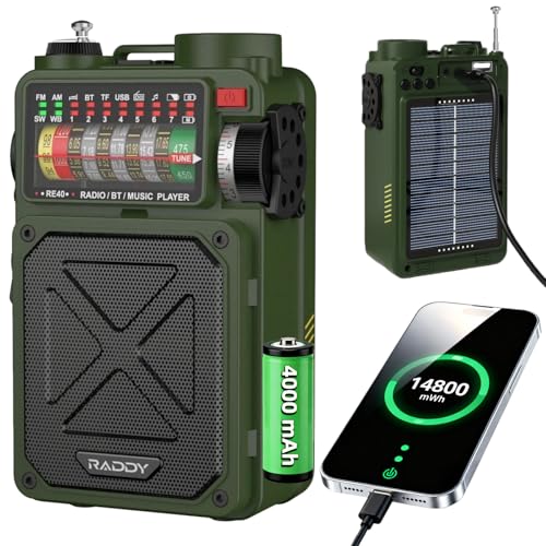 Raddy RE40 Portable Shortwave Radio FM/AM/SW/WB Receiver, 4000mAh Retro Emergency Radio with BT/USB/TF and NOAA Alerts, Pocket Radio with USB-C Rechargeable - Image 1