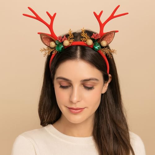Radhu & Kabby Headband Christmas Reindeer | Festive Antler Design with Bells & Glitter | Soft, Lightweight & Comfortable Hairband for Women, Girls & Kids | Multi |Pack of 1 - Image 4