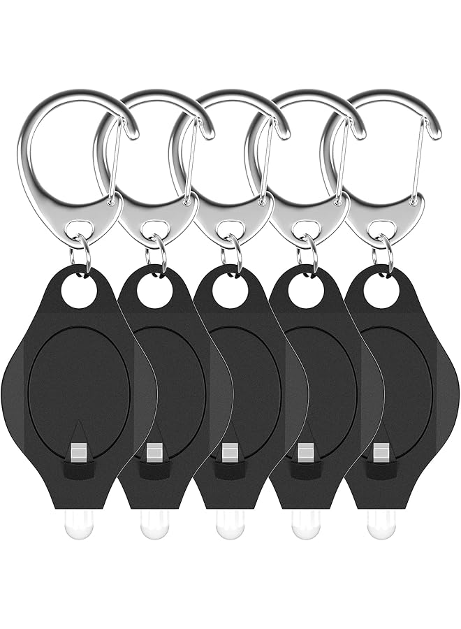 Excefore Mini LED Keychain Flashlight 12 Lumen Portable Ultra Bright Battery Powered Black Torch with Spring Carabiner for Outdoor Camping Hiking and Emergency Lighting 5 Pack  - Image 1