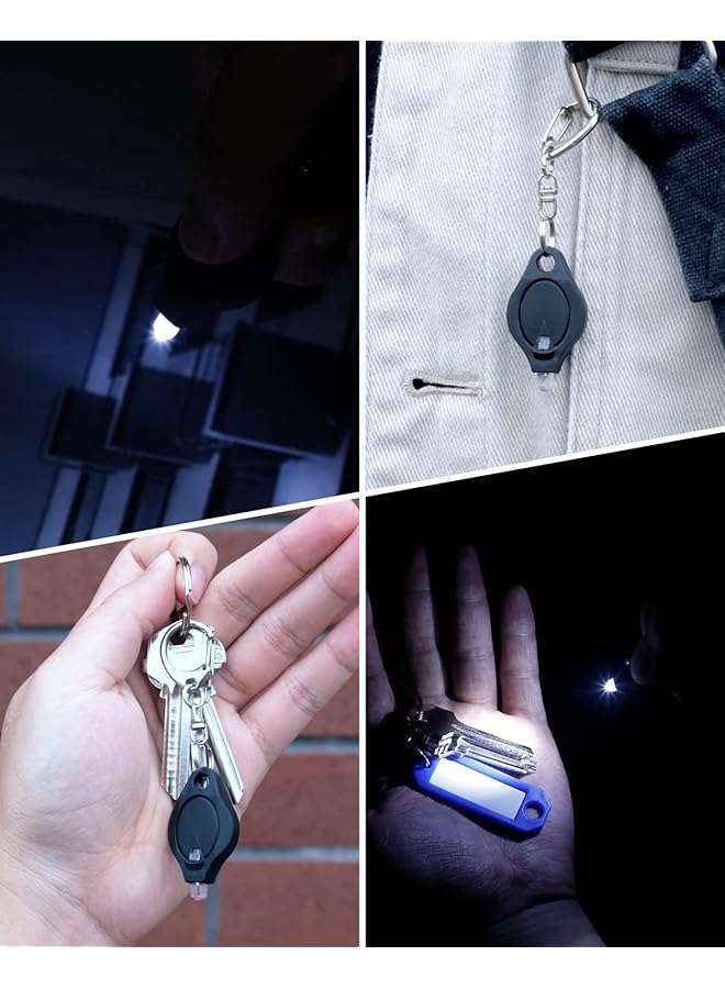 Excefore Mini LED Keychain Flashlight 12 Lumen Portable Ultra Bright Battery Powered Black Torch with Spring Carabiner for Outdoor Camping Hiking and Emergency Lighting 5 Pack  - Image 2
