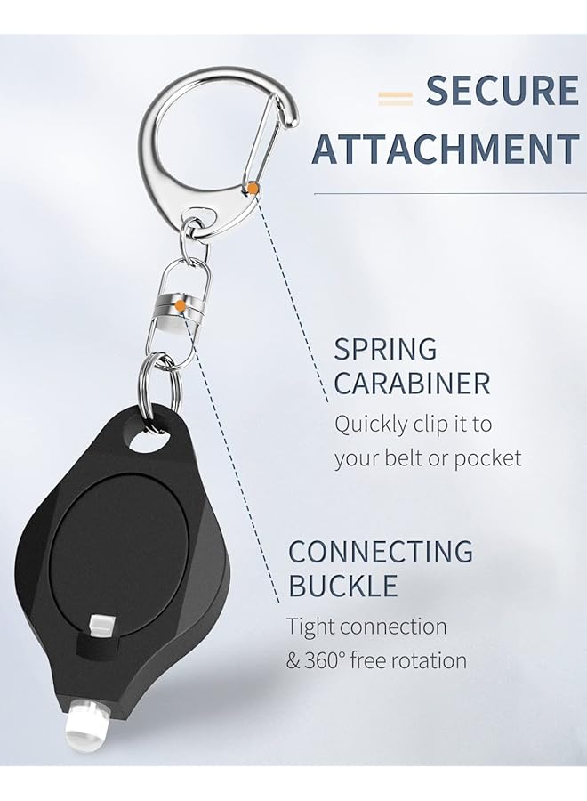 Excefore Mini LED Keychain Flashlight 12 Lumen Portable Ultra Bright Battery Powered Black Torch with Spring Carabiner for Outdoor Camping Hiking and Emergency Lighting 5 Pack  - Image 5