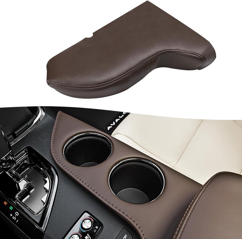 KBH Car Center Console Cup Holder Cover Replacement for Toyota Avalon 2013-2018, Armrest Arm Rest Cupholder Upholstery, Vinyl Leather, Anti-Scratch, Brown (Leather Part Only) - Image 1