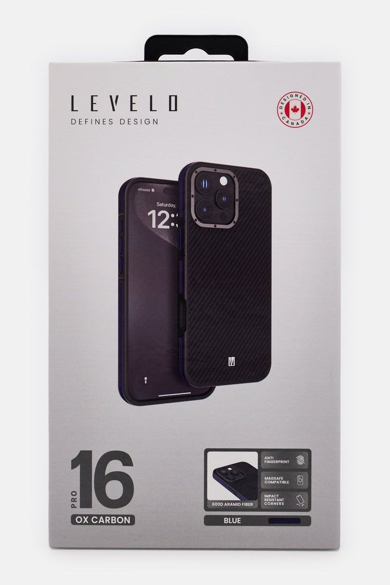 LEVELO iPhone 16 Pro Ox Carbon Protective Case, Black - Image 2