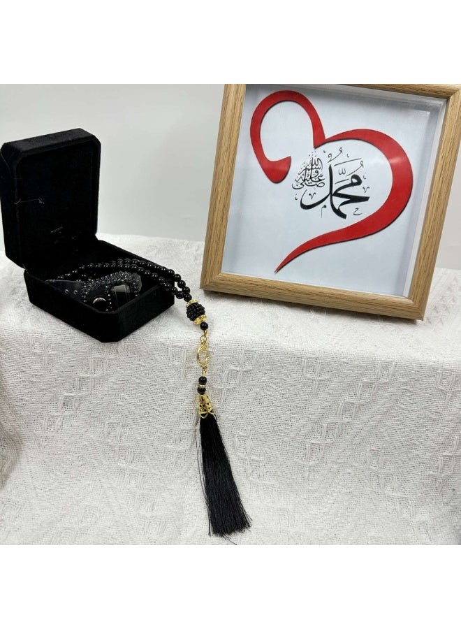 NIBEMINENT Muslim Prayer Beads, 99 Prayer Beads Counter Gift Box Set, Black/10mm
