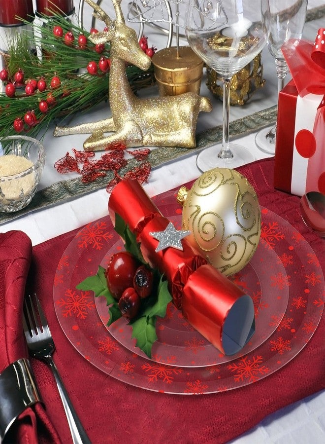 Maxcheck 60 Pcs Christmas Plastic Plates, Disposable Christmas Dinner Plates Bulk Dinnerware Holiday Clear Round Dessert Dishes for Xmas Party Supplies, 10.25 Inch and 7.5 Inch - Image 3