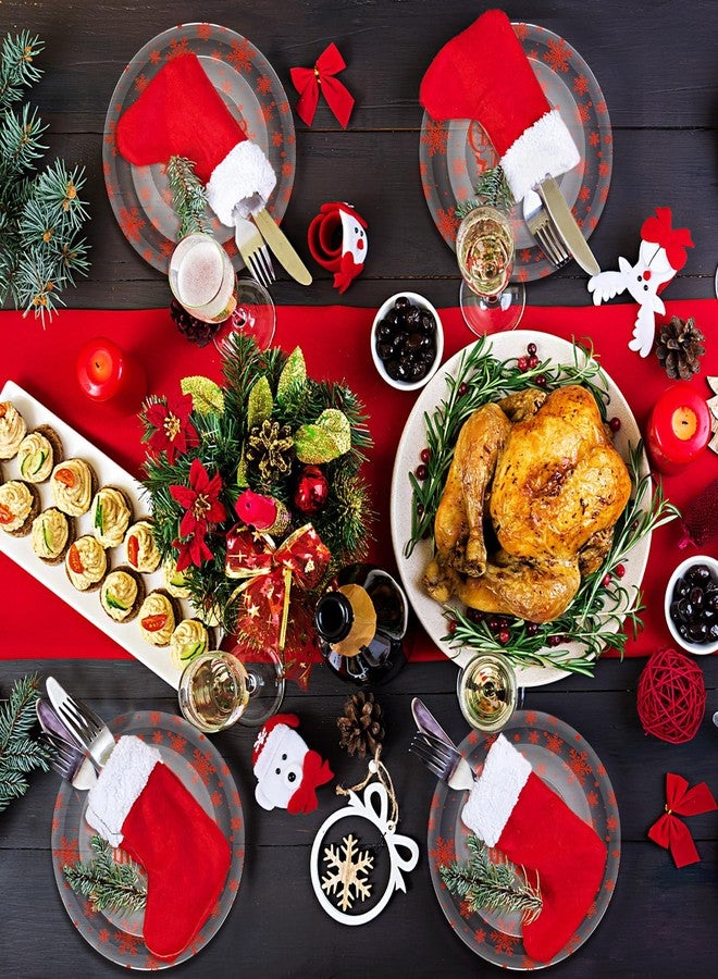 Maxcheck 60 Pcs Christmas Plastic Plates, Disposable Christmas Dinner Plates Bulk Dinnerware Holiday Clear Round Dessert Dishes for Xmas Party Supplies, 10.25 Inch and 7.5 Inch - Image 4