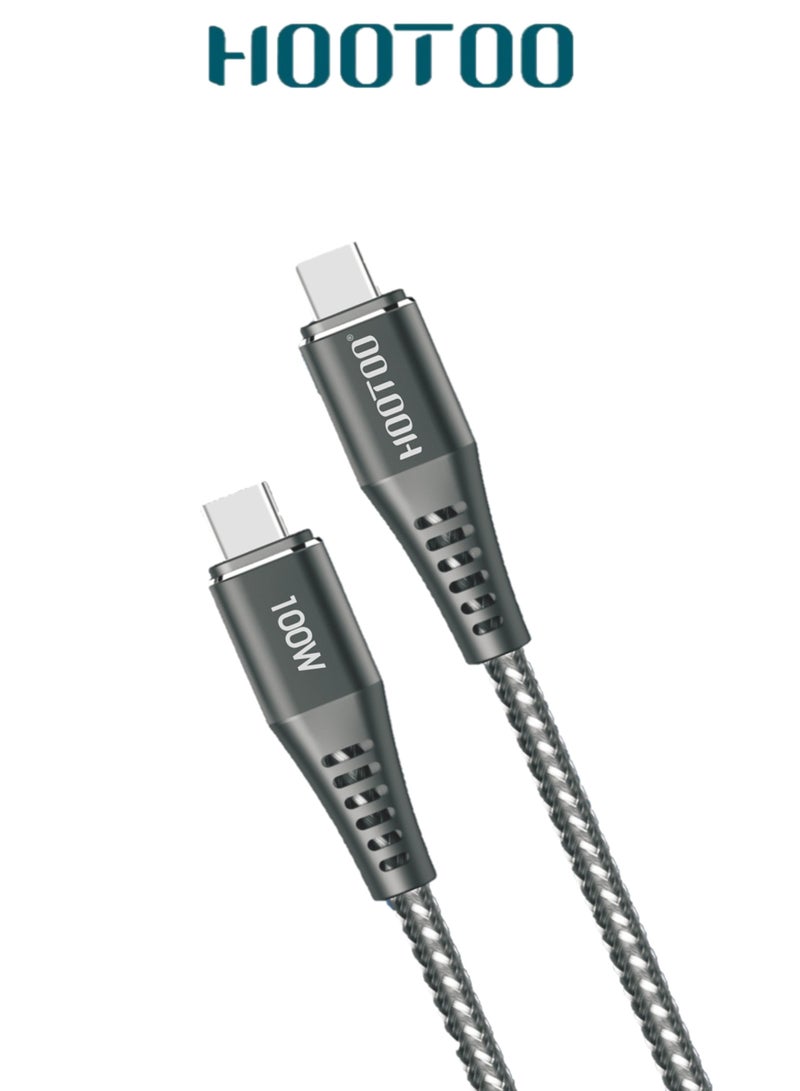 هوتو شاحن تايب سي قماش ضد القطع. سلك تايب سي قوة 100 واط. سلك شاحن تايب سي لشحن سريع وآمن. كيبل تايب سي شحن بأداء عالي يدوم طويلاً. - Image 1