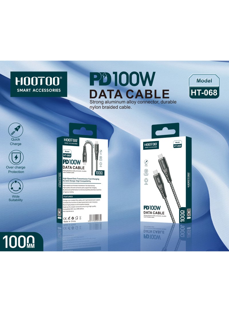 هوتو شاحن تايب سي قماش ضد القطع. سلك تايب سي قوة 100 واط. سلك شاحن تايب سي لشحن سريع وآمن. كيبل تايب سي شحن بأداء عالي يدوم طويلاً. - Image 2