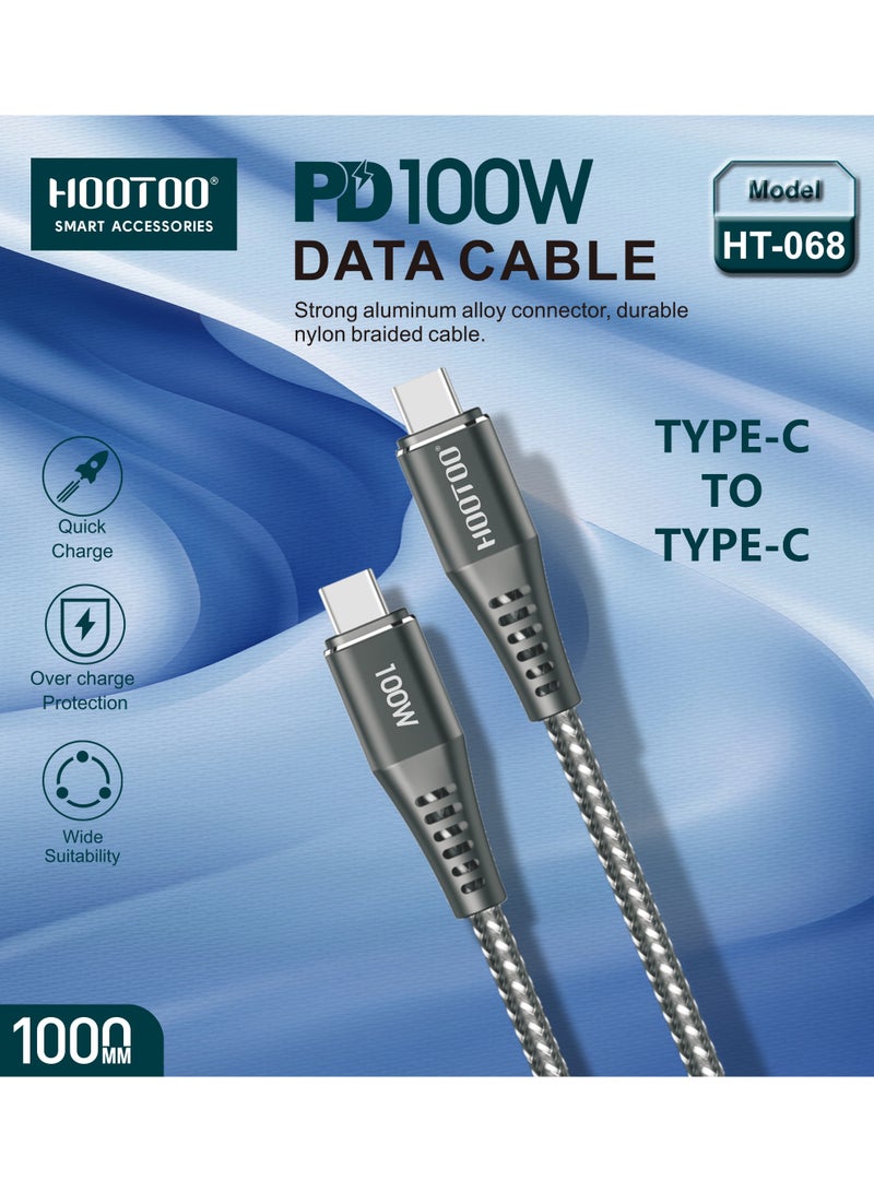 هوتو شاحن تايب سي قماش ضد القطع. سلك تايب سي قوة 100 واط. سلك شاحن تايب سي لشحن سريع وآمن. كيبل تايب سي شحن بأداء عالي يدوم طويلاً. - Image 3