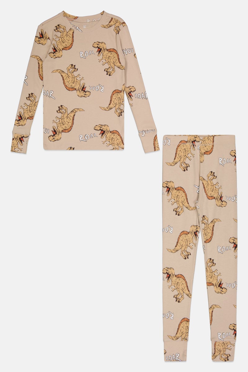 GAP Kids Boy 2 Pieces Allover Print Long Sleeves Top And Bottom Set, Tan  - Image 2