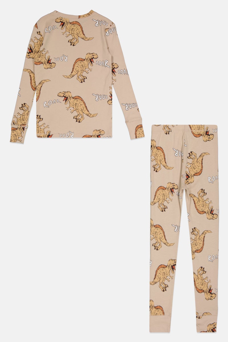 GAP Kids Boy 2 Pieces Allover Print Long Sleeves Top And Bottom Set, Tan  - Image 1