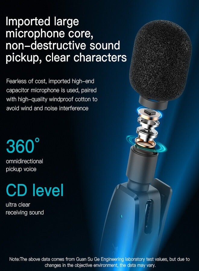 يسيدو ميكروفون لاسلكي MEMS KR15 محمول بزاوية 360 درجة مع منفذ إرسال 2 في 1 وميكروفون لاسلكي MEMS 2 - Image 3
