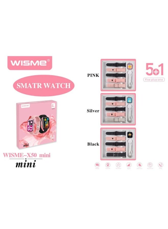 WISME-X50 Mini Smartwatch with 6 Interchangeable Straps, Bluetooth Calling & Fitness Tracking (Fere Fit App Support) - Image 1