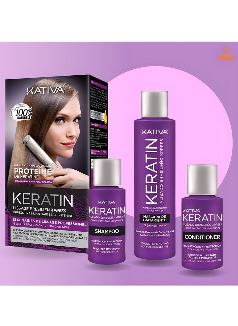 Kativa - Keratin Hair Straightening Kit with Brazilian Express Formula  Includes Shampoo, Conditioner, and Treatment for Silky Smooth Hair | Popular Choice for Hair Straightening in UAE - Image 1