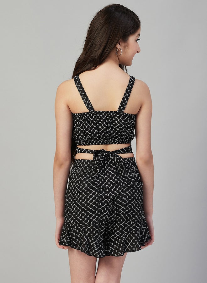 Stylo Bug Girls Black Floral Print Top And Shorts Set - Image 3