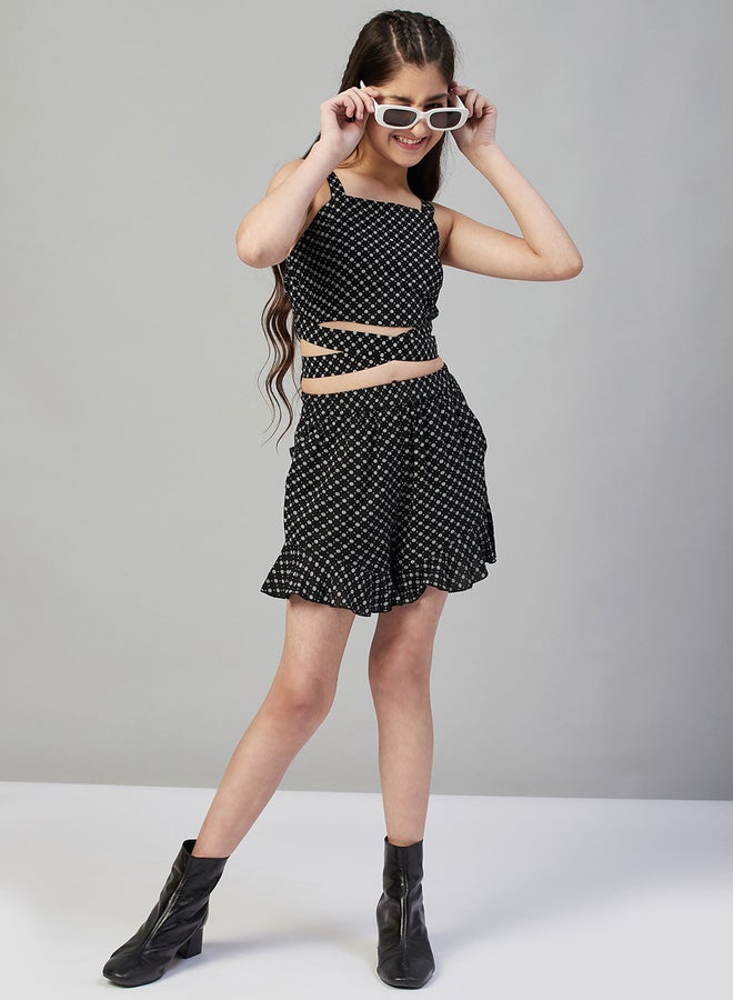 Stylo Bug Girls Black Floral Print Top And Shorts Set - Image 2