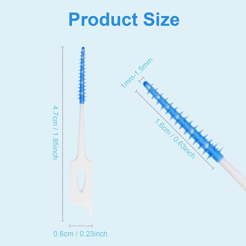 ACSKD Dental Floss Picks, 200 Count, Soft Rubber Brush Head, Interdental Brushes with Convenient Carry Case,Dual-Ended Toothpick Travel Teeth Cleaning Tools (Blue) - Image 2