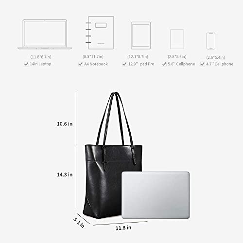 Kattee Vintage Genuine Leather Tote Shoulder Handbag for Woman with Adjustable Handles (Black) - Image 3