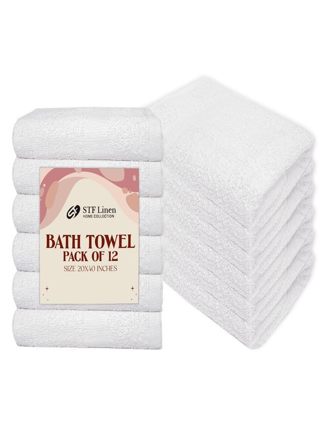 STF Linen (Pack of 12 White Bath Towels Bulk 20x40 Inches -100% Cotton Economy Cheap Bath Towels for Commercial Uses, Gym, Salon, Spa & Hair - Quick Drying -Bath Towel Sets Bulk - Image 1
