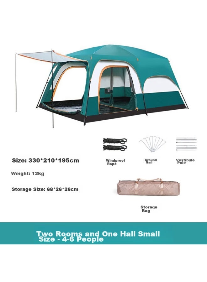 Beijilang Tent, Outdoor Family Camping, Portable, Sun-proof, Rain-proof, Multi-person, Large Space, Camping, Double-layer, Two-room, One-living Room, Dark Green - Image 1
