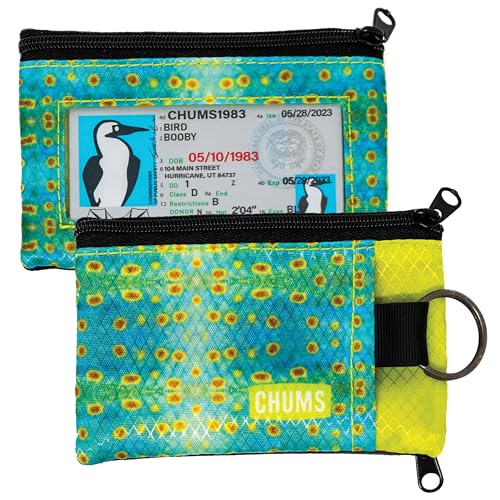 Chums Surfshorts Wallet - Lightweight Slim Wallet with RFID Blocking Card & Clear ID Window - Zippered, Minimalist Wallet w/Key Ring (Spanish Mackerel) - Image 1
