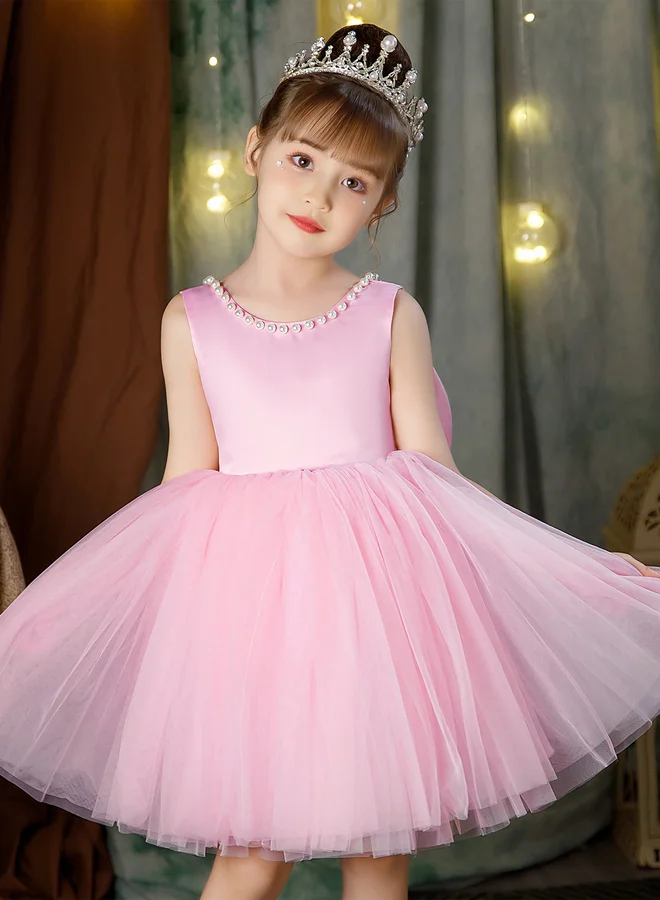 Take Two  Girls Pearl Decor Bow Tie Deep V-Back Princess Party Dress for Women | Best Price UAE